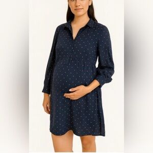 Hatch Maternity Shirt Dress Modest Lavender Micro Dots on Blue Hatch size 4 Mat.